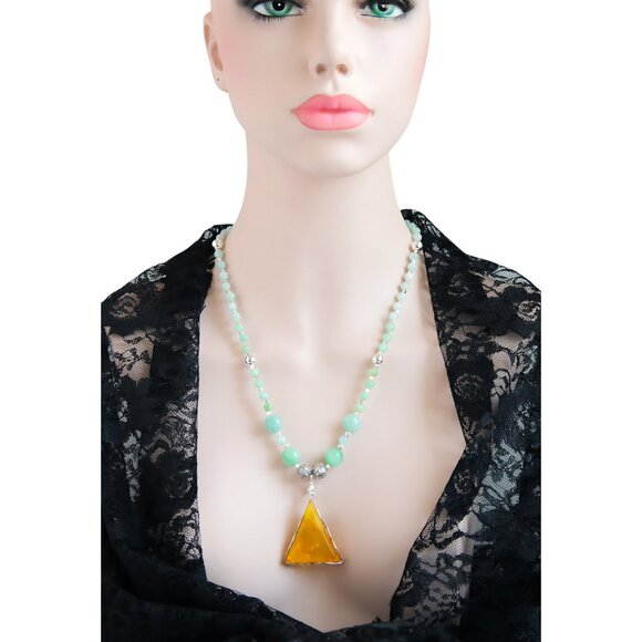 Baltic Amber and Burma Jade Statement Necklace with 925 Sterling Silver - Picture 7 of 7